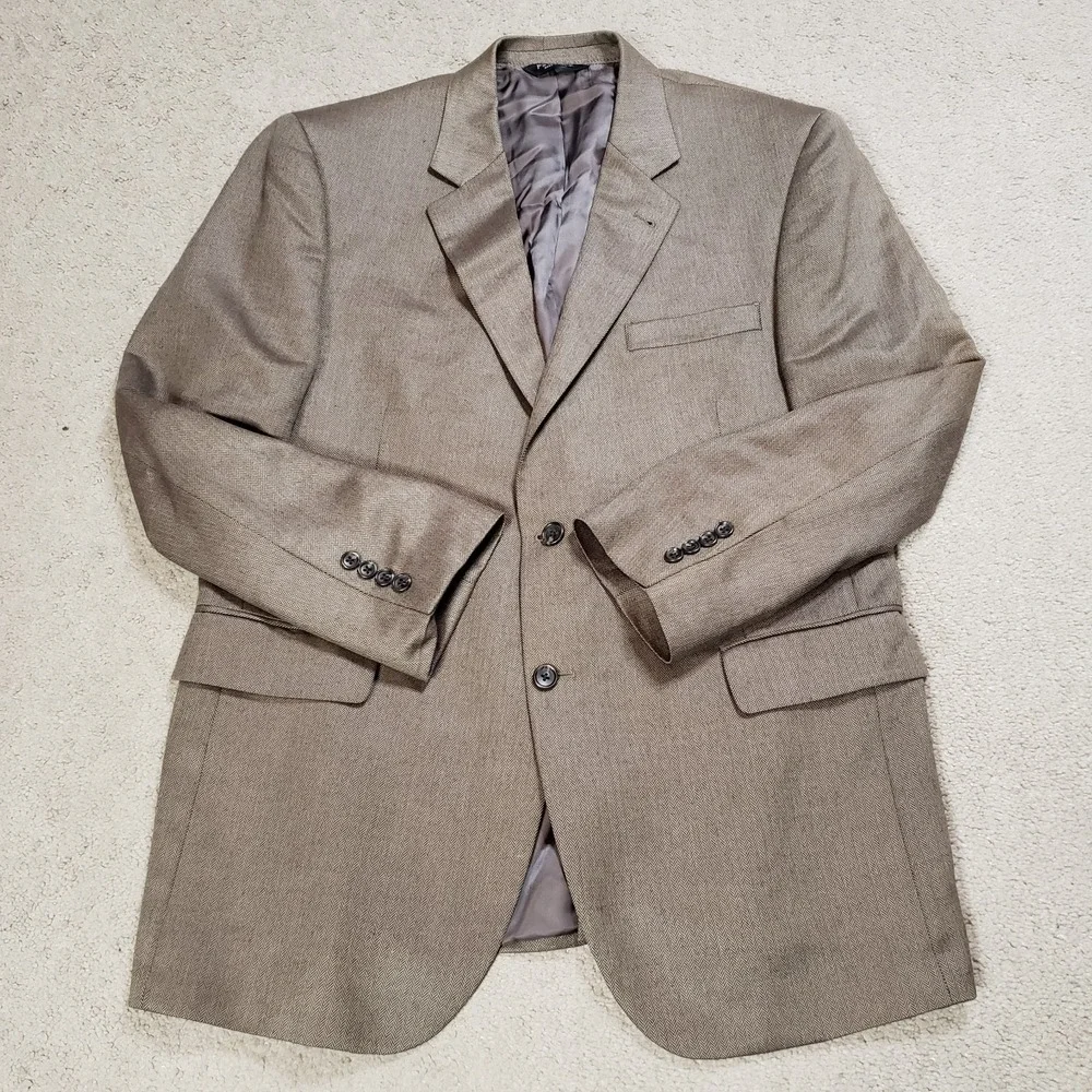 Jos A Bank 44R Silk Camel Hair‎ Blazer Sportcoat Suit Jacket Tan Herringbone